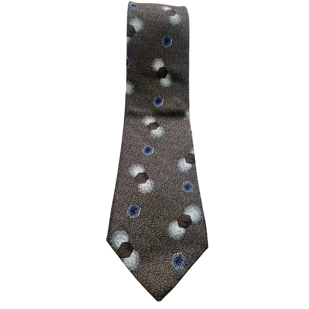 Carlo Palazzi 100% Italian Silk Tie Brown Geometric 3.5